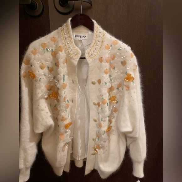 Fontana Sweaters - VINTAGE NWT EURO EVANS FONTANA ANGORA RABBIT HAIR EMBELLISHED SWEATER SIZE MED